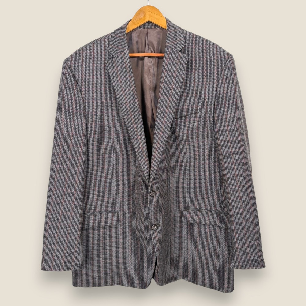 Lauren Ralph Lauren Sport Coat Blazer Men 46R Gray Check Wool Elbow Patches